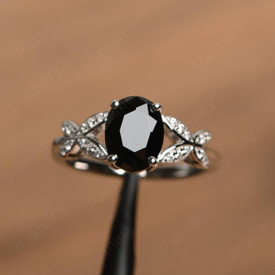 Oval Cut Black Spinel Split Engagement Rings - Palmary