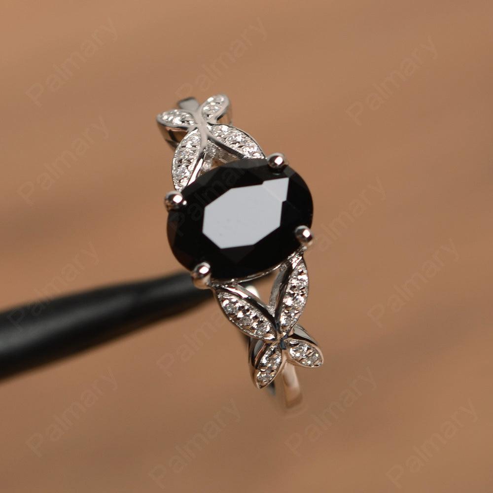 Oval Cut Black Spinel Split Engagement Rings - Palmary