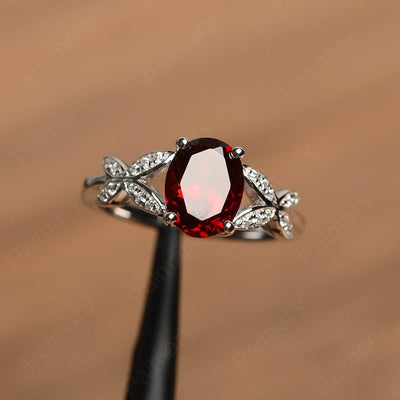 Oval Cut Garnet Split Engagement Rings - Palmary