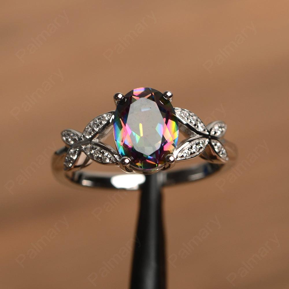 Oval Cut Mystic Topaz Split Engagement Rings - Palmary