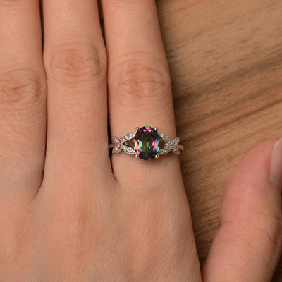 Oval Cut Mystic Topaz Split Engagement Rings - Palmary