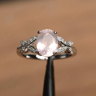 Oval Cut Rose Quartz Split Engagement Rings - Palmary