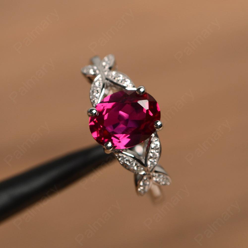 Oval Cut Ruby Split Engagement Rings - Palmary