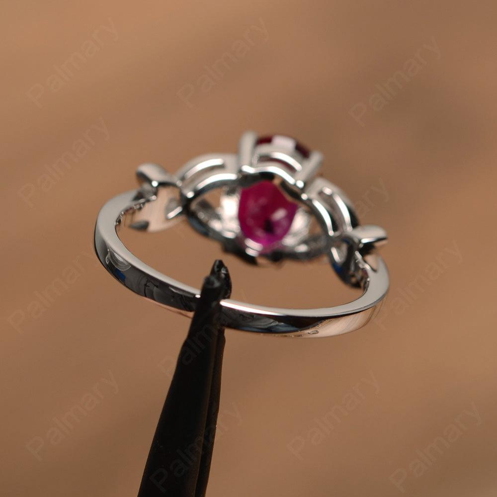 Oval Cut Ruby Split Engagement Rings - Palmary