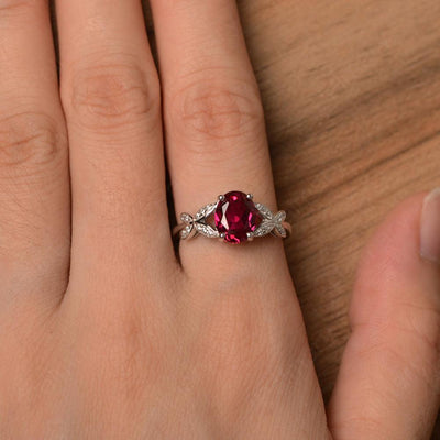 Oval Cut Ruby Split Engagement Rings - Palmary