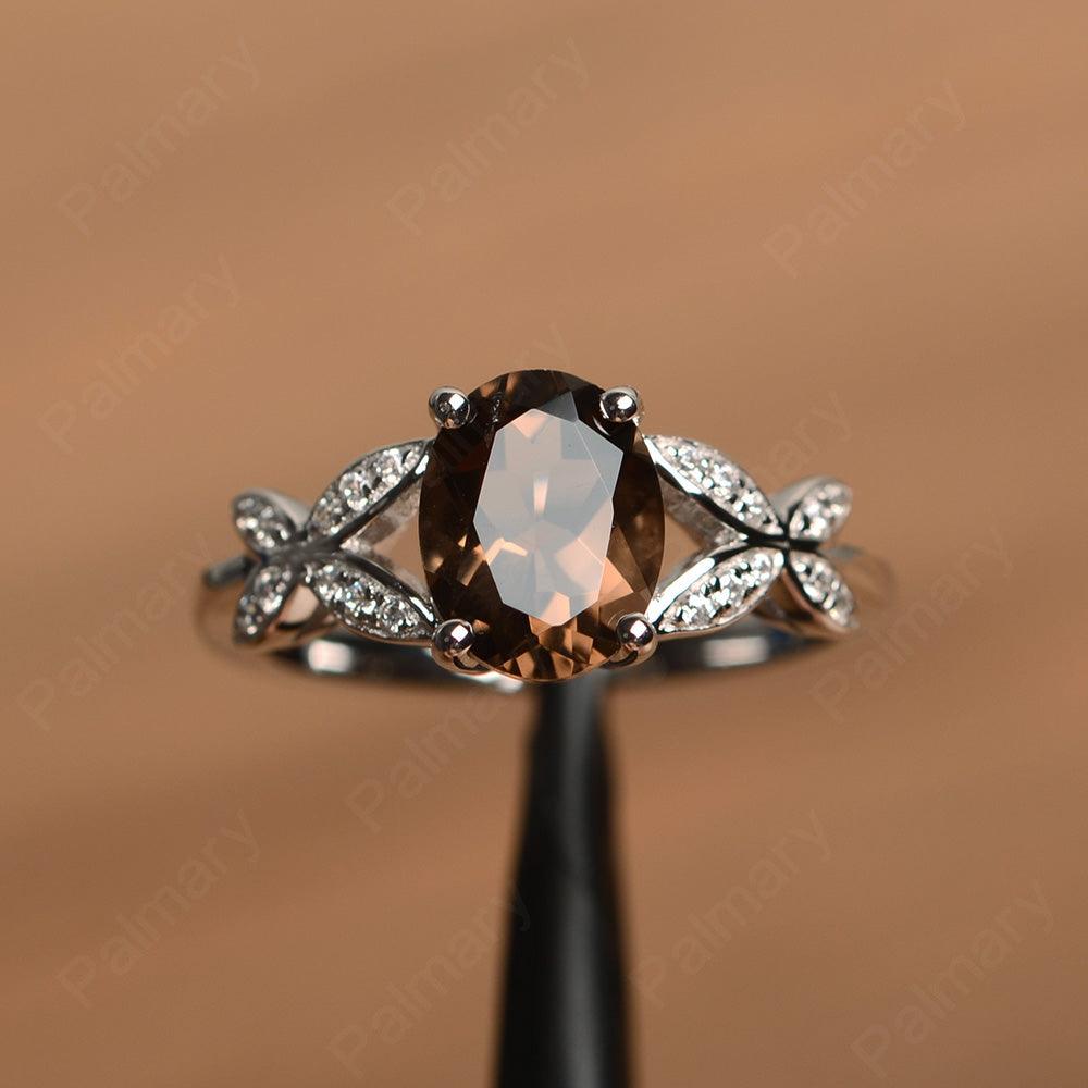 Oval Cut Smoky Quartz  Split Engagement Rings - Palmary