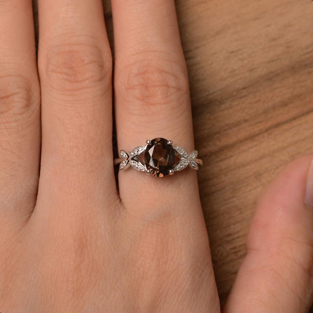 Oval Cut Smoky Quartz  Split Engagement Rings - Palmary