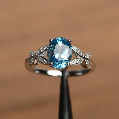 Oval Cut Swiss Blue Topaz Split Engagement Rings - Palmary