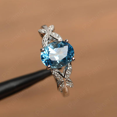 Oval Cut Swiss Blue Topaz Split Engagement Rings - Palmary