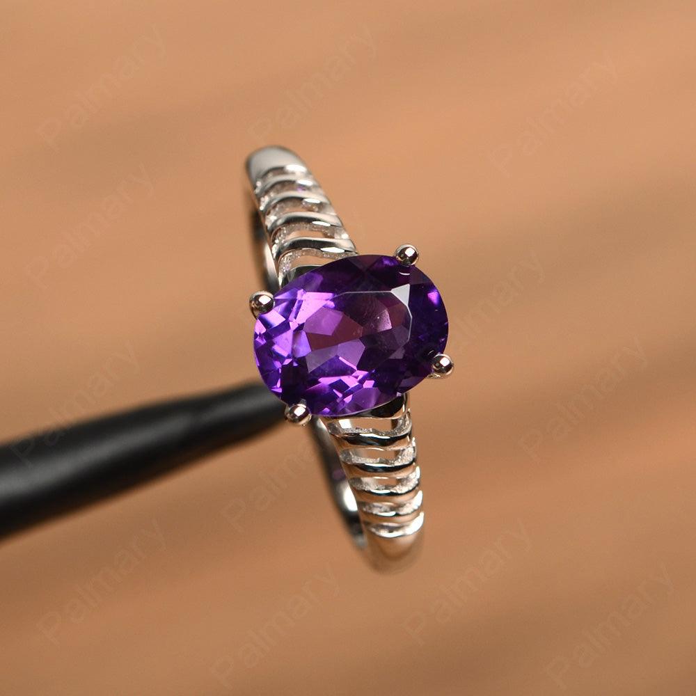 Fence Oval Amethyst Solitaire Rings - Palmary