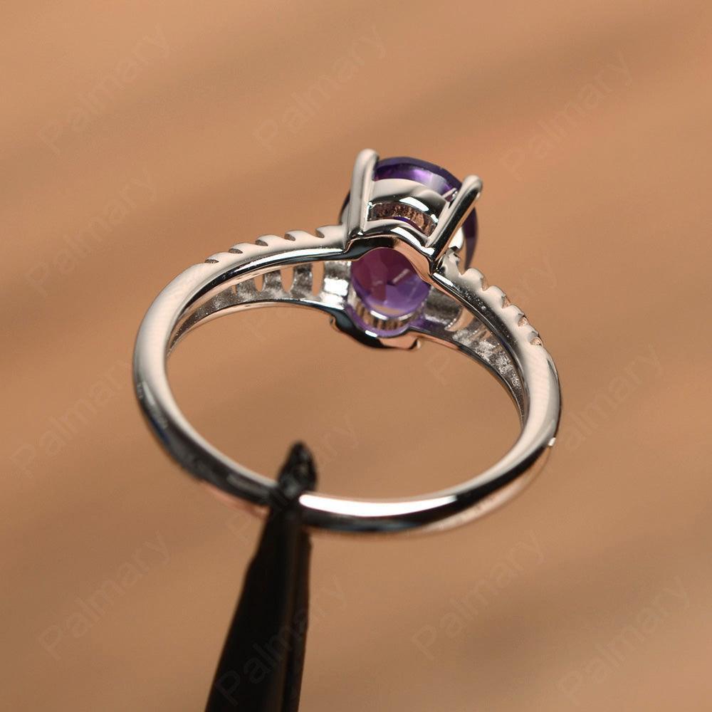 Fence Oval Amethyst Solitaire Rings - Palmary