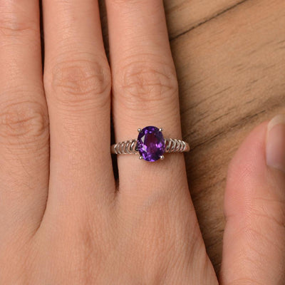 Fence Oval Amethyst Solitaire Rings - Palmary