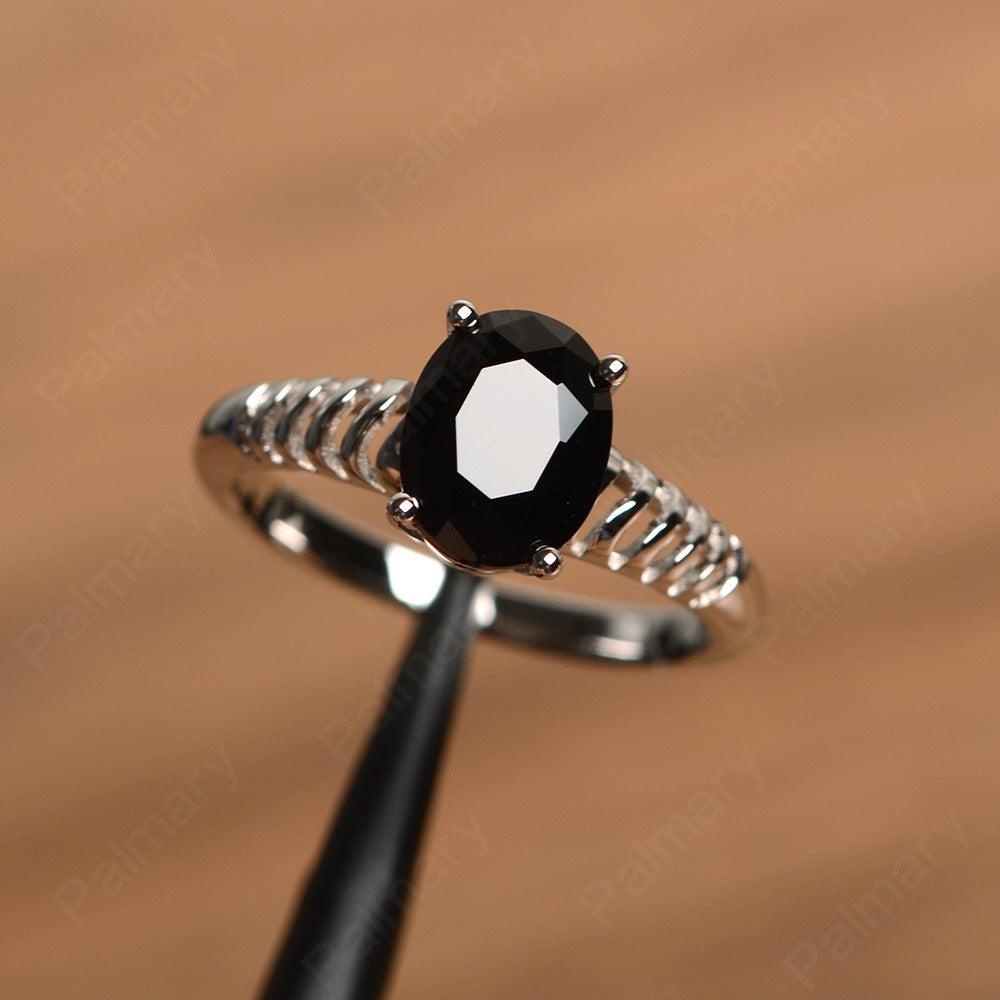 Fence Oval Black Spinel Solitaire Rings - Palmary