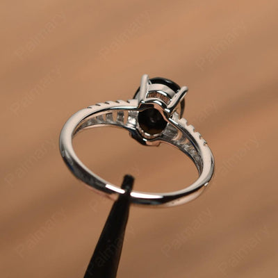 Fence Oval Black Spinel Solitaire Rings - Palmary