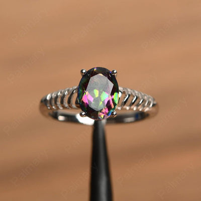 Fence Oval Mystic Topaz Solitaire Rings - Palmary