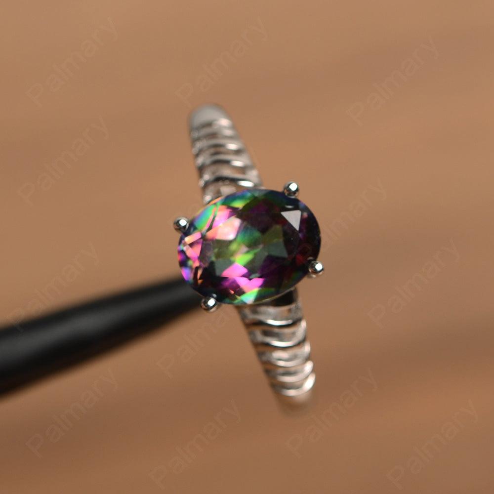 Fence Oval Mystic Topaz Solitaire Rings - Palmary
