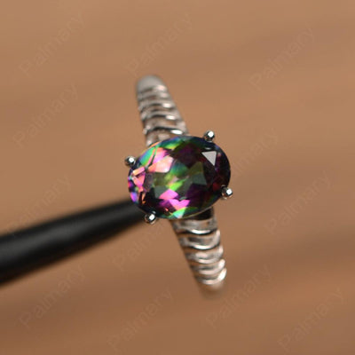 Fence Oval Mystic Topaz Solitaire Rings - Palmary