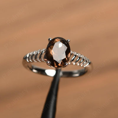 Fence Oval Smoky Quartz  Solitaire Rings - Palmary