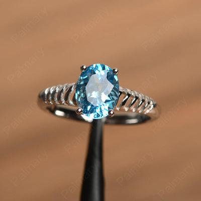 Fence Oval Swiss Blue Topaz Solitaire Rings - Palmary