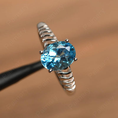 Fence Oval Swiss Blue Topaz Solitaire Rings - Palmary