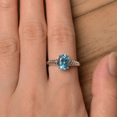 Fence Oval Swiss Blue Topaz Solitaire Rings - Palmary