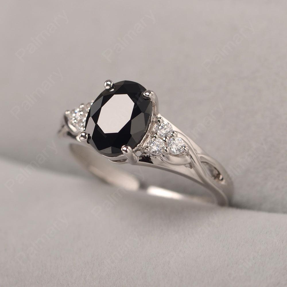 Oval Cut Black Spinel Rings Sterling Silver - Palmary