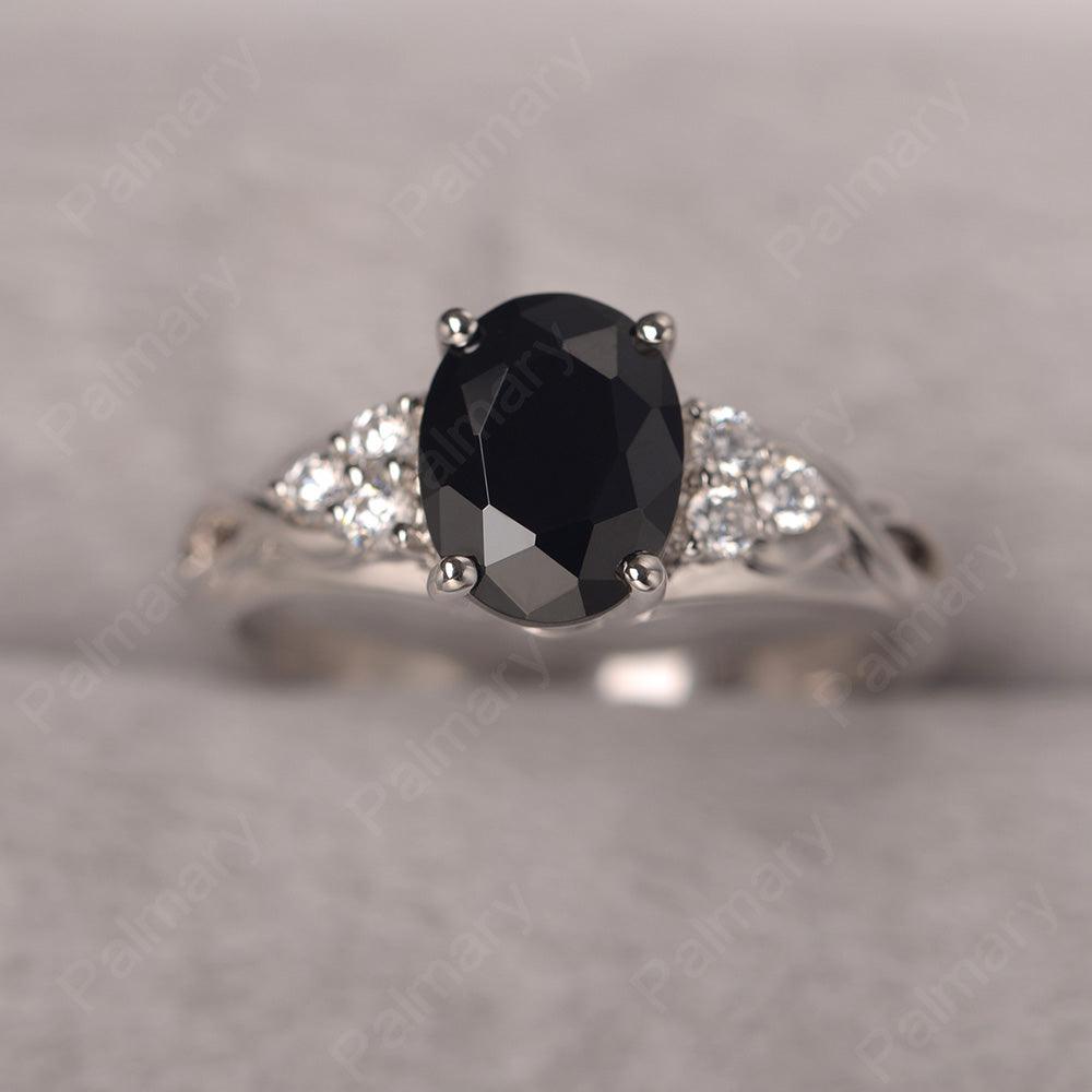 Oval Cut Black Spinel Rings Sterling Silver - Palmary