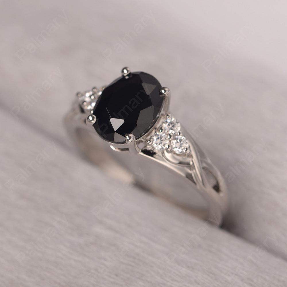 Oval Cut Black Spinel Rings Sterling Silver - Palmary