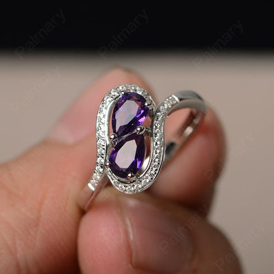 Two Stone Amethyst Pear Shaped Rings - Palmary