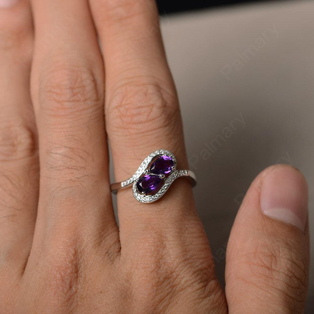 Two Stone Amethyst Pear Shaped Rings - Palmary