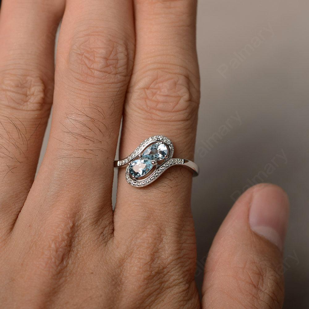 Two Stone Aquamarine Pear Shaped Rings - Palmary
