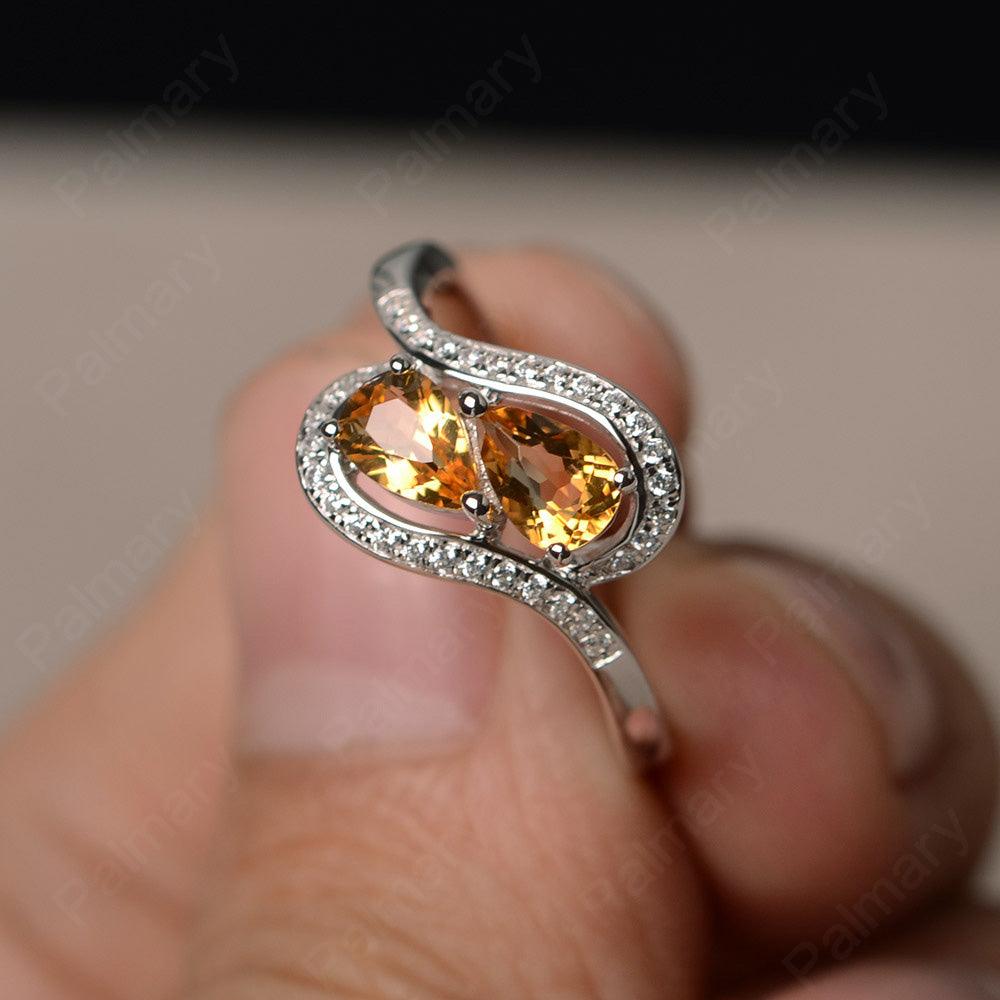 Two Stone Citrine Pear Shaped Rings - Palmary