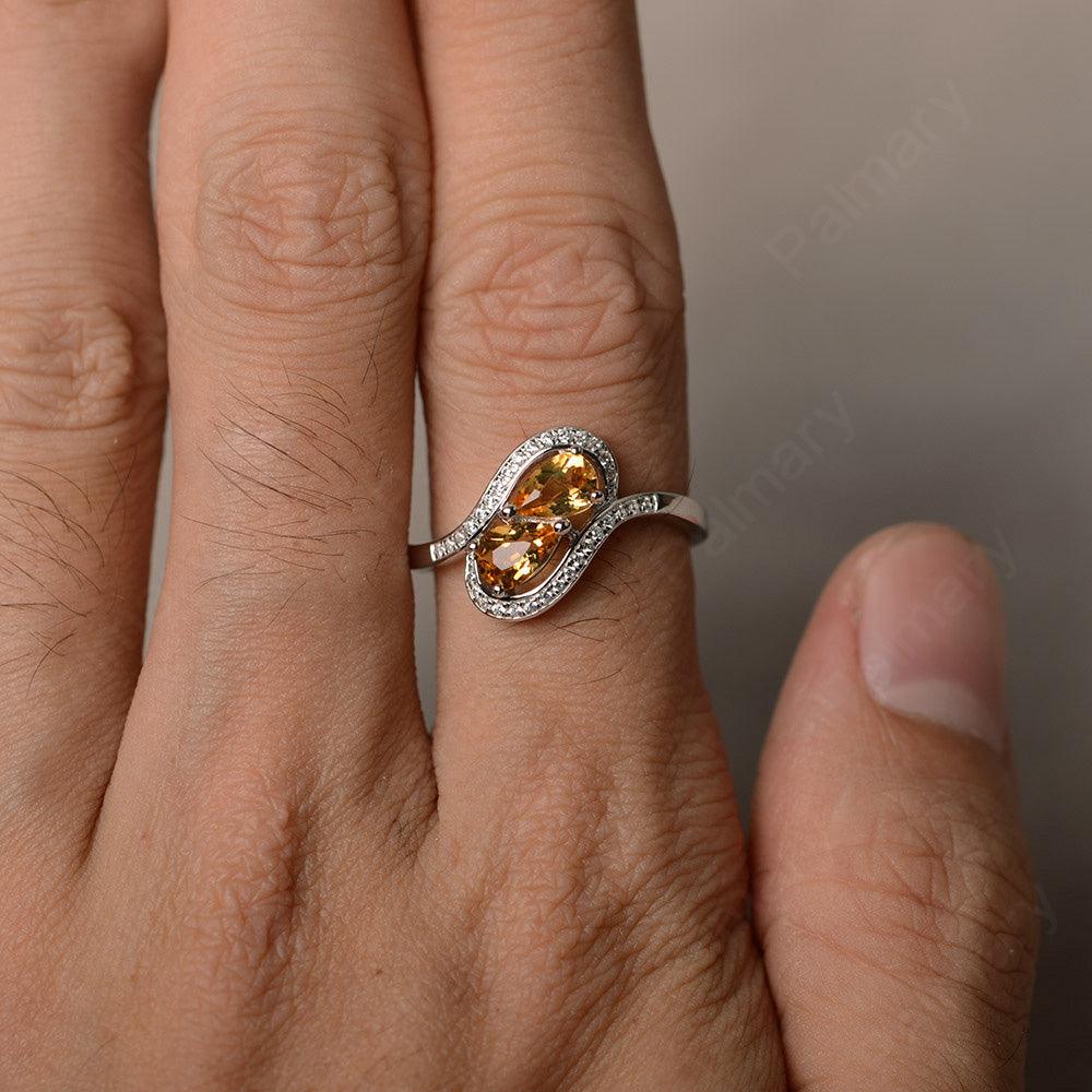Two Stone Citrine Pear Shaped Rings - Palmary