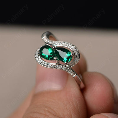 Two Stone Emerald Pear Shaped Rings - Palmary