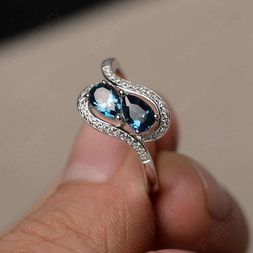 Two Stone London Blue Topaz Pear Shaped Rings - Palmary