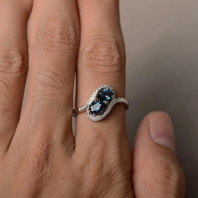 Two Stone London Blue Topaz Pear Shaped Rings - Palmary