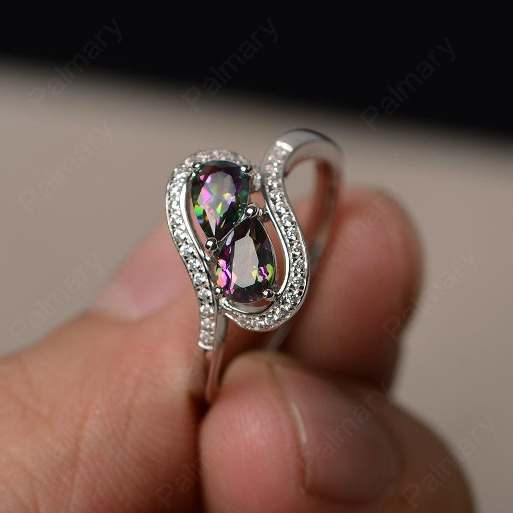 Two Stone Mystic Topaz Pear Shaped Rings - Palmary
