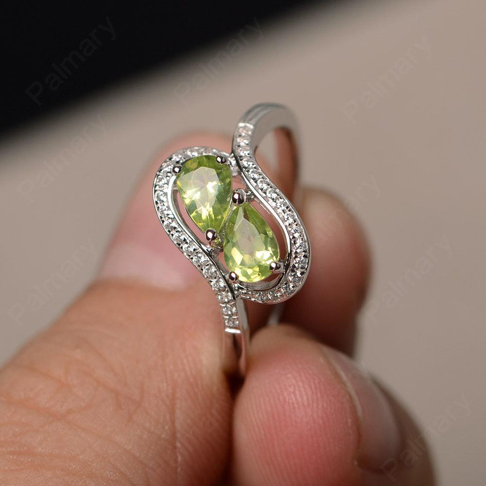 Two Stone Peridot Pear Shaped Rings - Palmary