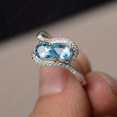 Two Stone Swiss Blue Topaz Pear Shaped Rings - Palmary