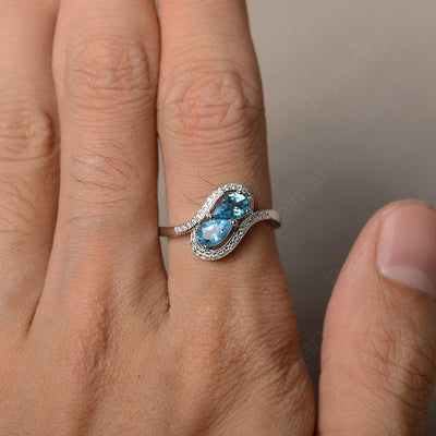 Two Stone Swiss Blue Topaz Pear Shaped Rings - Palmary