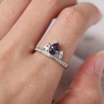 Three Stone Pear Shaped Alexandrite Crown Ring - Palmary