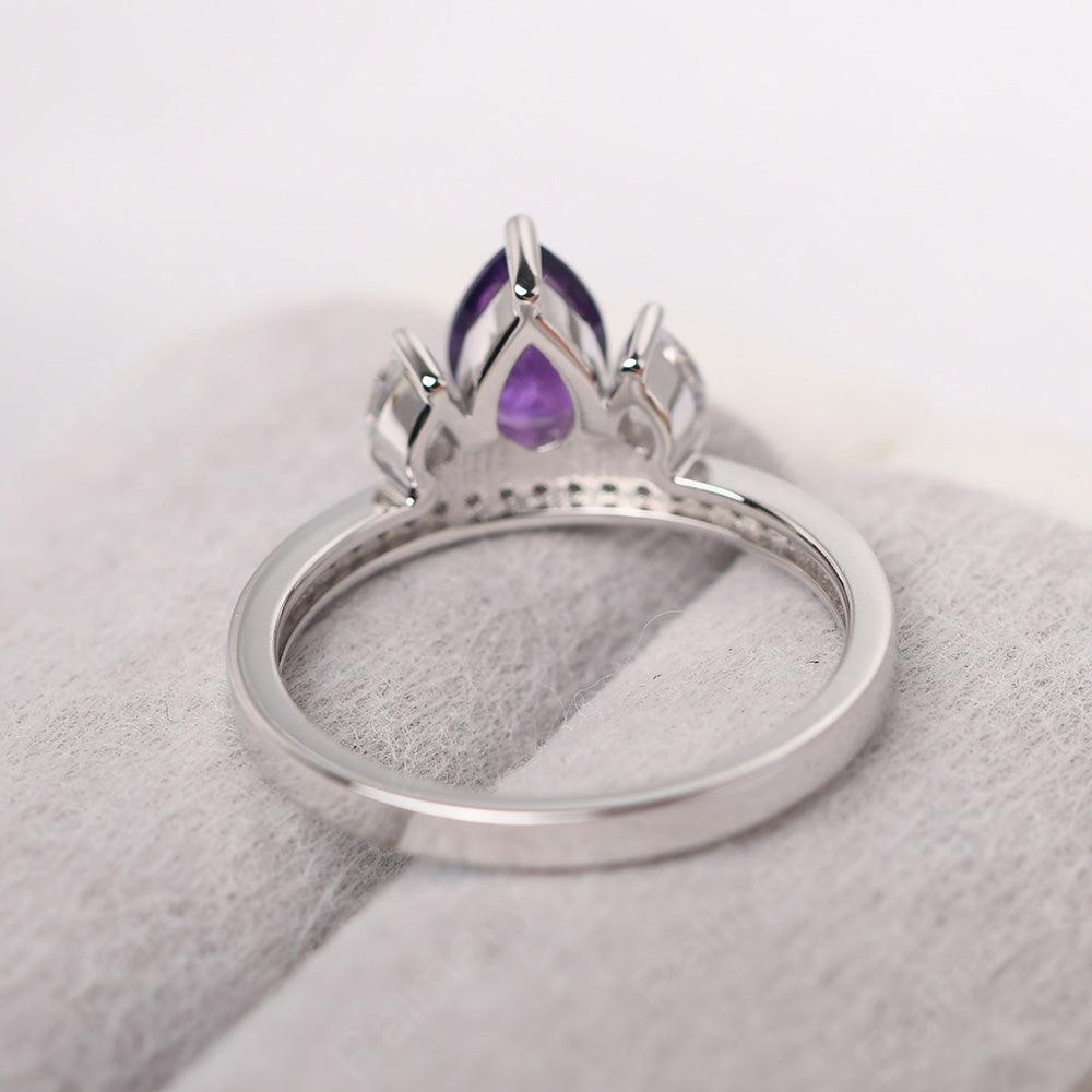 Three Stone Pear Shaped Amethyst Crown Ring - Palmary