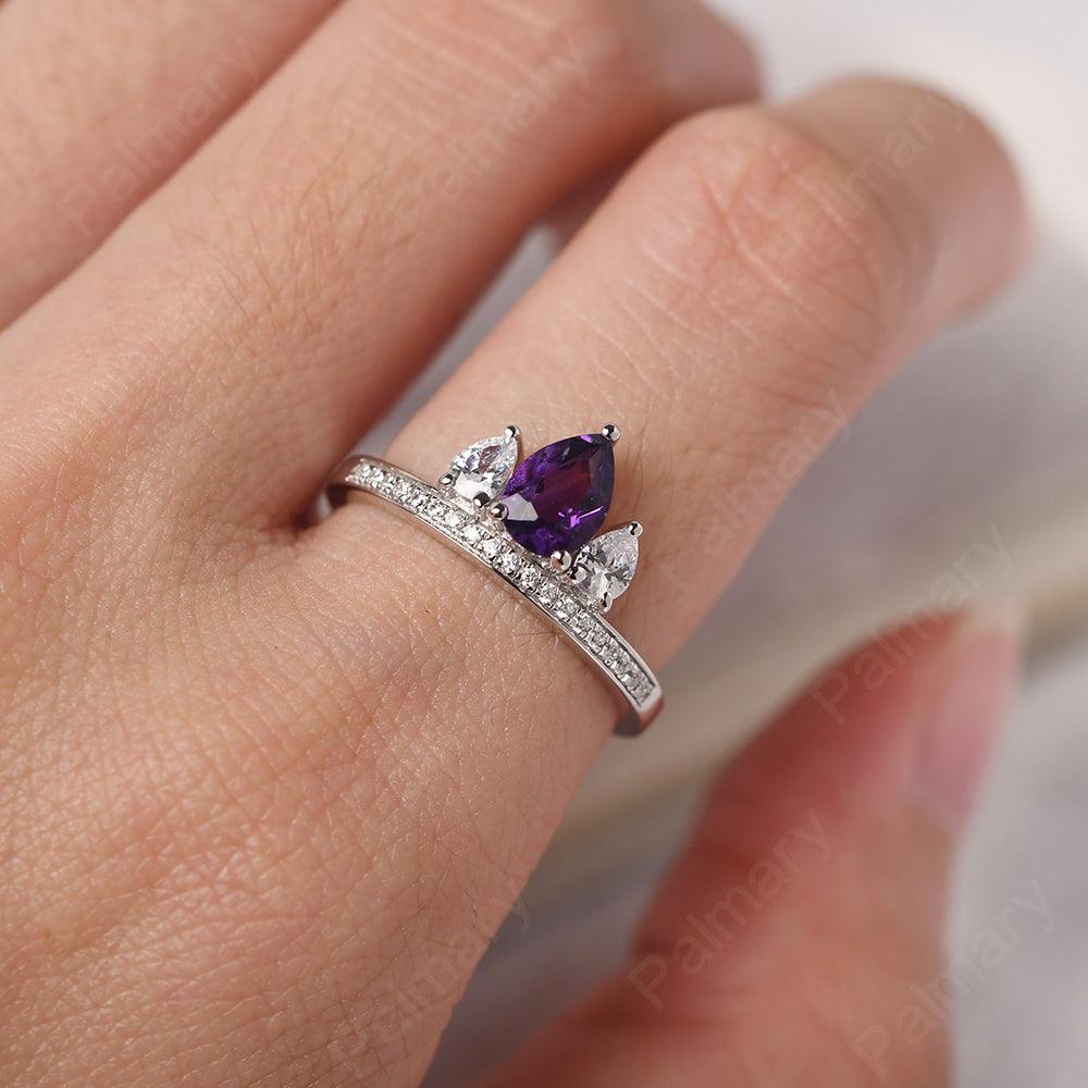 Three Stone Pear Shaped Amethyst Crown Ring - Palmary