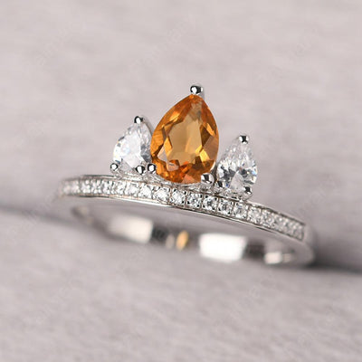 Three Stone Pear Shaped Citrine Crown Ring - Palmary