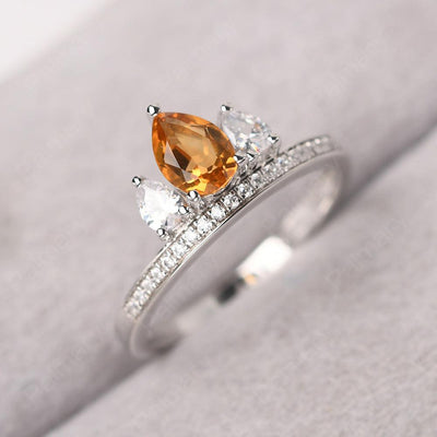 Three Stone Pear Shaped Citrine Crown Ring - Palmary