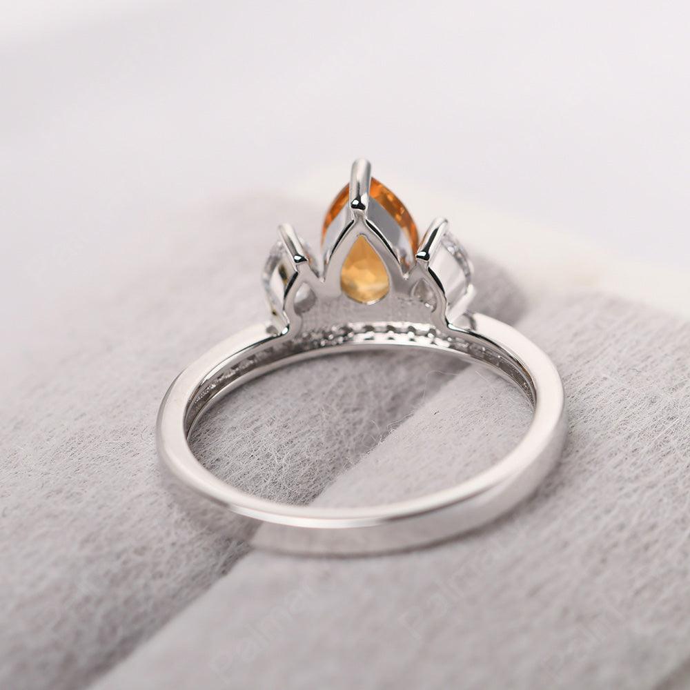 Three Stone Pear Shaped Citrine Crown Ring - Palmary