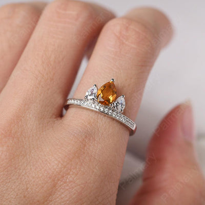 Three Stone Pear Shaped Citrine Crown Ring - Palmary