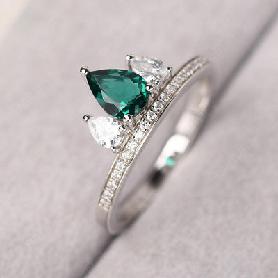 Three Stone Pear Shaped Emerald Crown Ring - Palmary