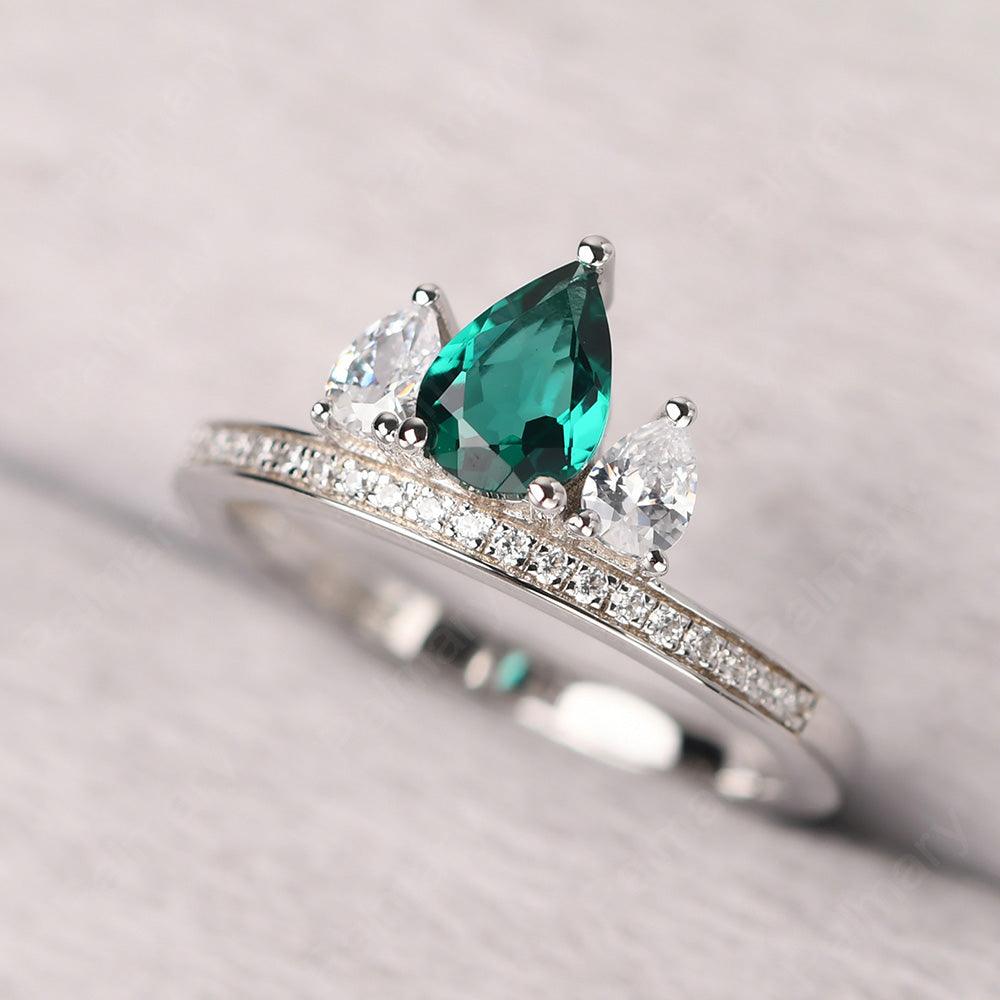 Three Stone Pear Shaped Emerald Crown Ring - Palmary