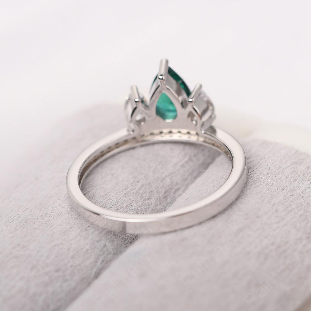 Three Stone Pear Shaped Emerald Crown Ring - Palmary